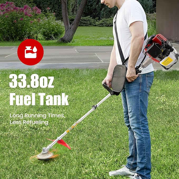Bepritm 26CC Gas Weed Wacker, 2-Stroke String Trimmer/Edger w/Dual Blade Head System & Shoulder Strap & Cordless Design, Gas Trimmer for Garden/Yard/Urban Greening (26CC)