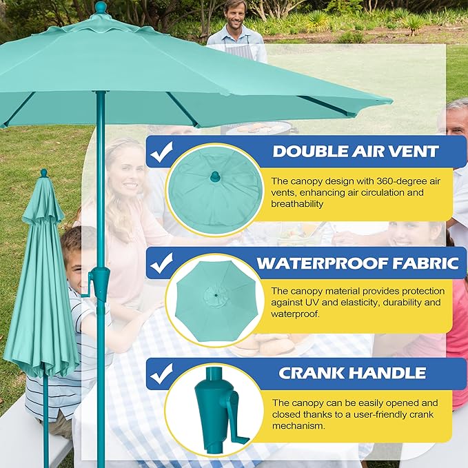 Sunnyglade 9FT Outdoor Patio Umbrella, Market Table Umbrella with 8 Sturdy Ribs and Crank System, Fade-resistant & Waterproof for Garden Backyard Poolside Deck