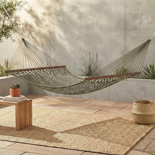 Fab Habitat Rope Recycled Polyester Hammock - Miami - Green - Indoor/Outdoor, Quick Dry, 2 Person 400 lbs Capacity - Patio, Poolside, Backyard, Garden, Beach, Balcony - 12-14 ft Adjustable