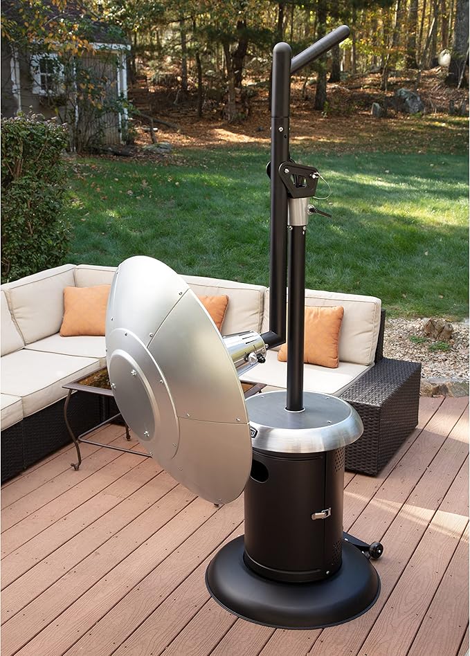 Cuisinart Perfect Position Propane Patio Heater, 38,200 BTU Powerful Directional Stainless Steel Outdoor Heater with Hidden Tank and Drink Table, Swivel Arm and Reflective Heat Shield