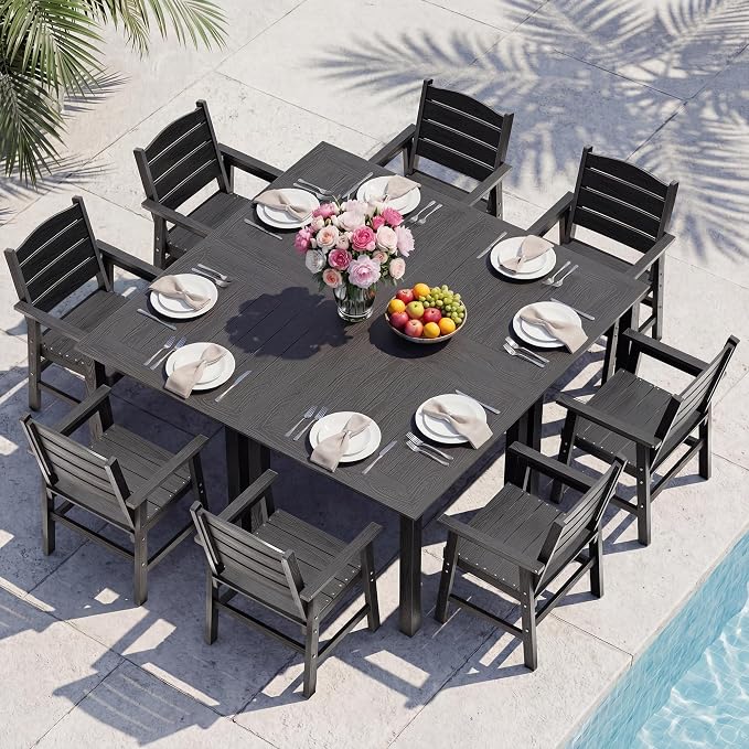 YEFU HIPS Patio Dining Set for 8 : Modern Outdoor Table and Chairs Easy Clean Outdoor Dining Set - 12-Piece Waterproof All-Weather Easy Assembly Furniture for Backyard Garden Deck（Grey）