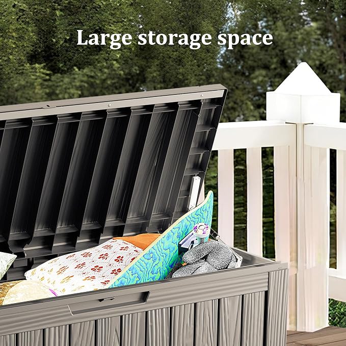 Outdoor Storage Box, 90 Gallon Waterproof Deck Box [Upgraded 3.0], Robust Weatherproof Organizer for Deep-Seat Cushions, Sports Equipment, Lockable Garden Tool Bench Seat, Side Yard, Grey