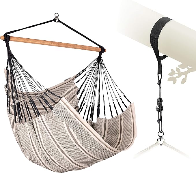 LA SIESTA® Large Comfort Habana Cotton Hammock Chair Swing & Tree Mount Kit - Hammock Swing Chair w/Suspension Kit for Trees Beams & Posts - Indoor Outdoor Hanging Chair for Bedroom Patio - Zebra