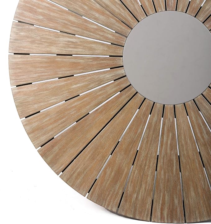 Armen Living LCOADIWDLT Oasis Outdoor Light Eucalyptus Wood and Concrete Round Dining Table, Teak/Gray