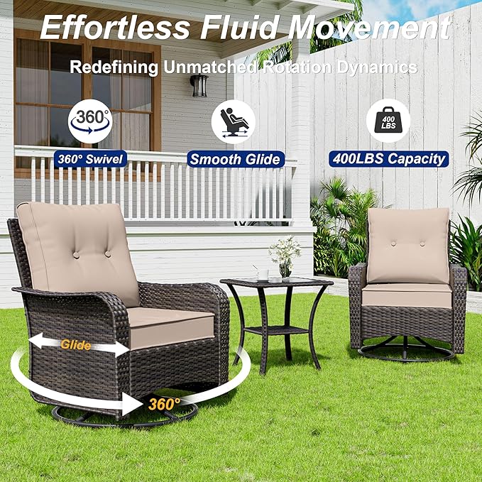 10 Pieces Patio Furniture Set with 2 Swivel Chairs Patio Furniture Outdoor Sectional Sofas with 55000 Gas Fire Pit Patio Conversation Set w/7 Cushions-Brown