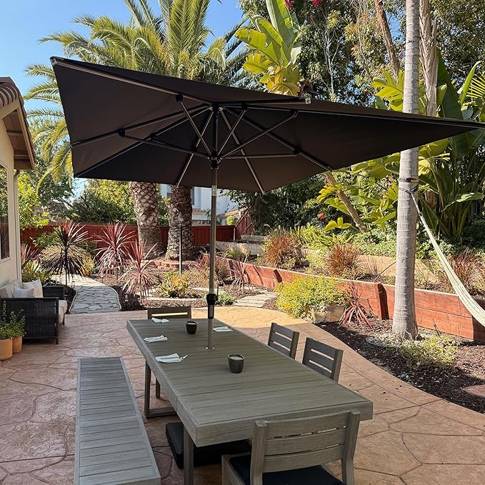 PURPLE LEAF 6.5' x 10' Rectangle Outdoor Umbrella for Patio with Tilt Adjustment, Patio Table Umbrella for 3 Year Fade Resistant, Aluminum Pool Market Umbrella for Deck Garden, Patio, or Lawn