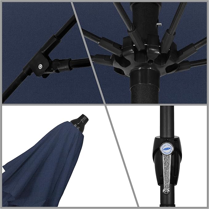 California Umbrella 12-Year Protection 9-Ft Outdoor Patio Umbrella, Sunbrella Fade-Resistant Acrylic Fabric, Auto Tilt and Crank, Heavy-Duty Aluminum Frame/ Reinforced Ribs, Bronze Pole,Navy