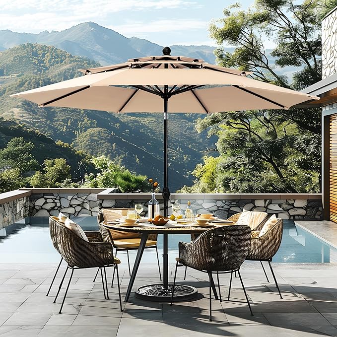 Sophia & William 10ft 3 Tier Auto-tilt Patio Umbrella,Wind Resistent,Outdoor Patio Umbrellas Double Vented Umbrella with Crank for Pool Garden Backyard, Beige