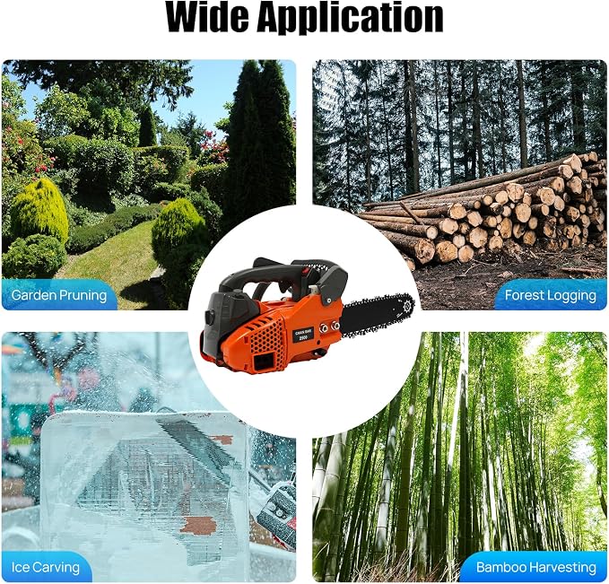 12 Inch Gas Chainsaw, 2-Stroke 25.4CC Top Handle Chainsaw Gas Power Chain Saw, Lightweight Small Chain Saw, Portable Cordless Chain Saw for Wood Cutting & Tree Trimming, 9000RPM