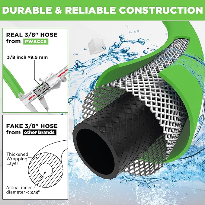 PWACCS Pressure Washer Hose 100FT 3/8", Steel Wire Braided Power Wash Hose | Quick Connect, Kink Resistant, M22 14 Adapters, Cold/Hot Water, 4000 PSI
