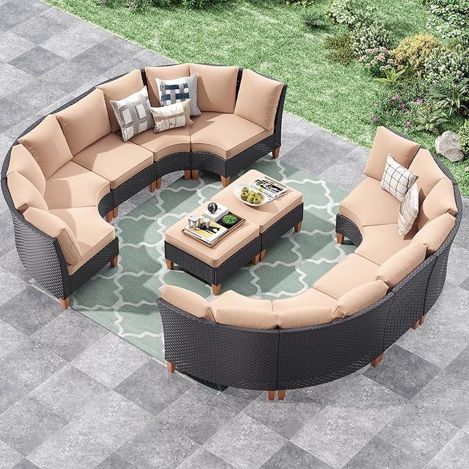 Soohow Patio Furniture Set, 12 Piece Outdoor Sectional Furniture Set with Cushions, Wicker Patio Conversation Set Outdoor Sectional Sofa, All-Weather PE Rattan Sofa for Garden, Backyard and Poolside