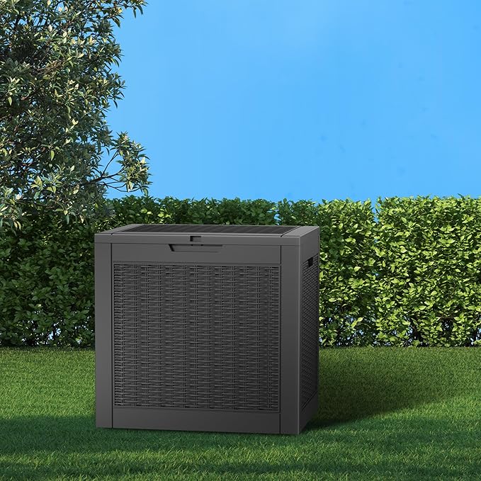 Resin Deck Box - 35 Gallon Lockable Outdoor Storage, Water-Resistant Indoor/Outdoor Bin for Package Delivery, Patio Cushions, Gardening Tools