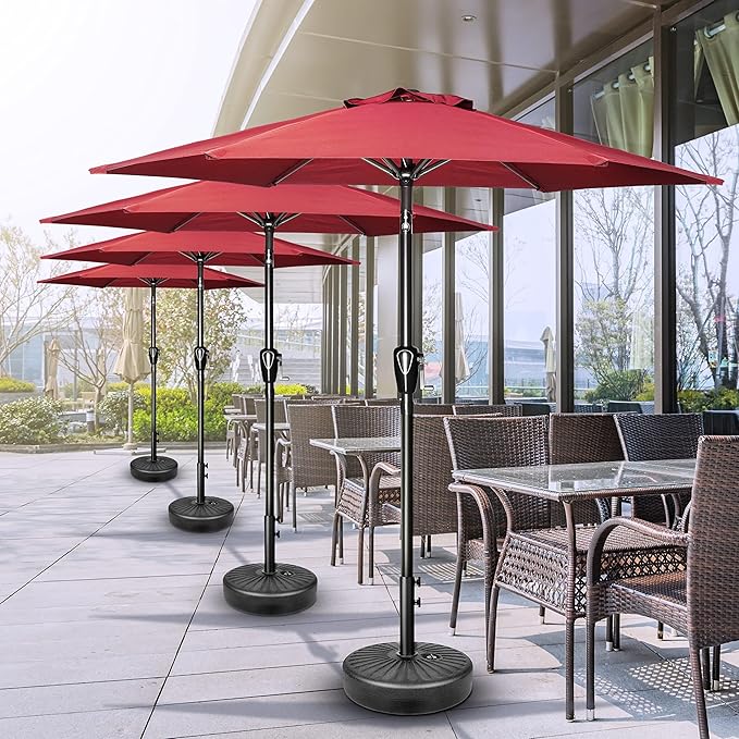 Simple Deluxe 7.5ft Patio Umbrella Outdoor Table Market Yard Umbrella with Push Button Tilt/Crank, 6 Sturdy Ribs for Garden, Deck, Backyard, Pool, Red