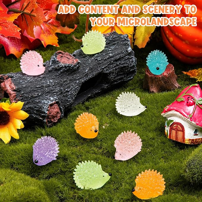 120PCS Luminous Mini Resin Hedgehogs Tiny Resin Hedgehogs for Dollhous | Cute Miniature Hedgehog Figures Glow in The Dark, Micro Landscape DIY Home Outdoor Decor