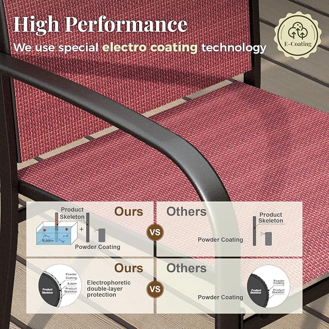 MIXPATIO Patio Table and Chairs Set, Patio Dining Sets for 6 with Red Chairs and Metal Rectangular Table, 7-Piece Patio Furniture Set for Deck Backyard Poolside