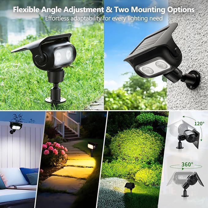 Brizled Solar Spot Lights Outdoor Landscape RGB Color Changing Spotlight | 360° Rotation Head; 9 Color & 11 Mode; IP65 Waterproof; Adjustable Height; Stake or Wall Mounted for Yard Tree Garden Pathway