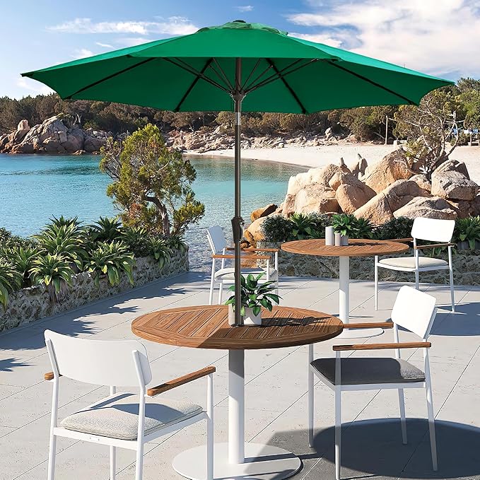 LOUNZY 9FT Large Outdoor Patio Umbrella Table Umbrella-UV Resistant,Easy Push Button Tilt and Crank,8 Sturdy Fiberglass Ribs Pool Umbrella for Patio,Backyard,Deck,Yard,Market