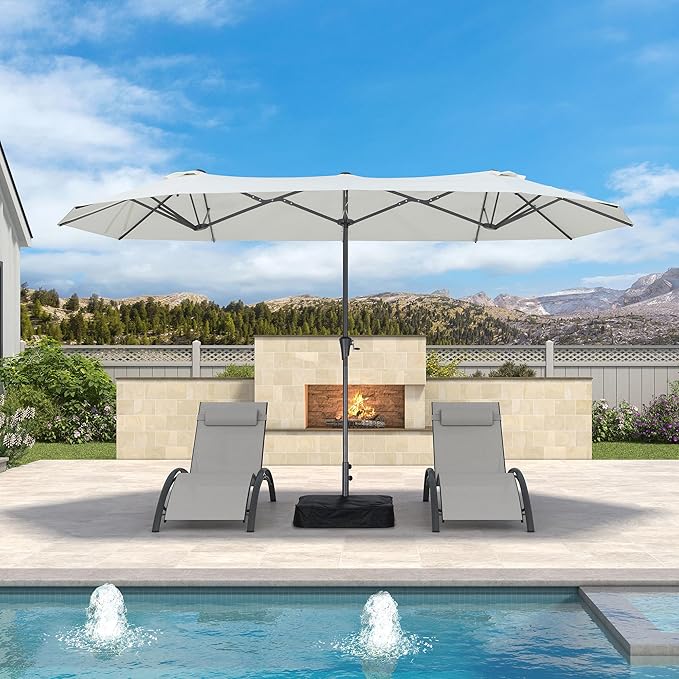 PURPLE LEAF 13ft Double-Sided Patio Umbrella with Base Included Market Rectangle Umbrella Outdoor Table Umbrella with Crank for Pool Garden Deck, Cream