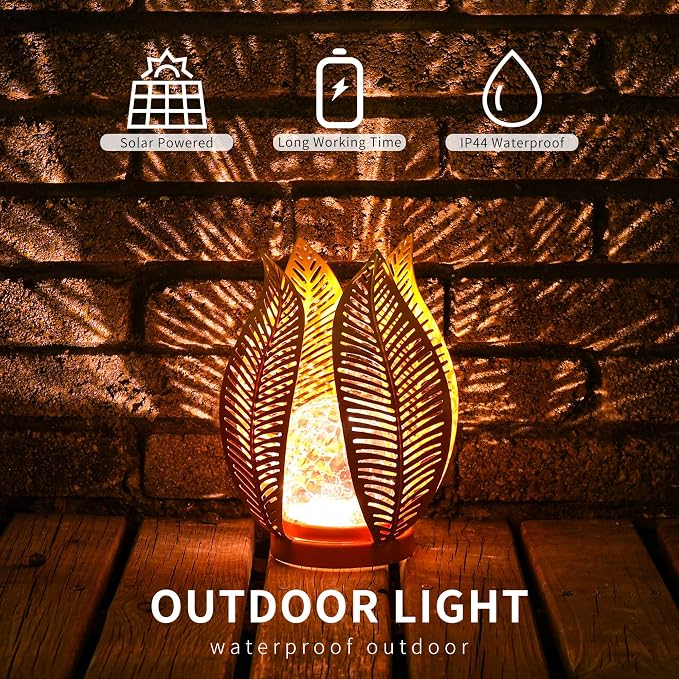 Solar Garden Lights Outdoor Decorations Garden Decor,Cracked Globe Glass,Gardening Gifts Waterproof Solar Lights for Outdoor Decor Patio,Lawn,Balcony,Porch,Yard Art