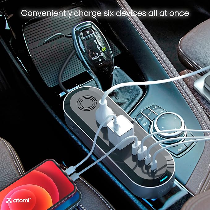 Atomi 150W Car Power Inverter with 2 AC 110V Outlets + 2 USB-C Ports + 2 Smart Charge USB Ports