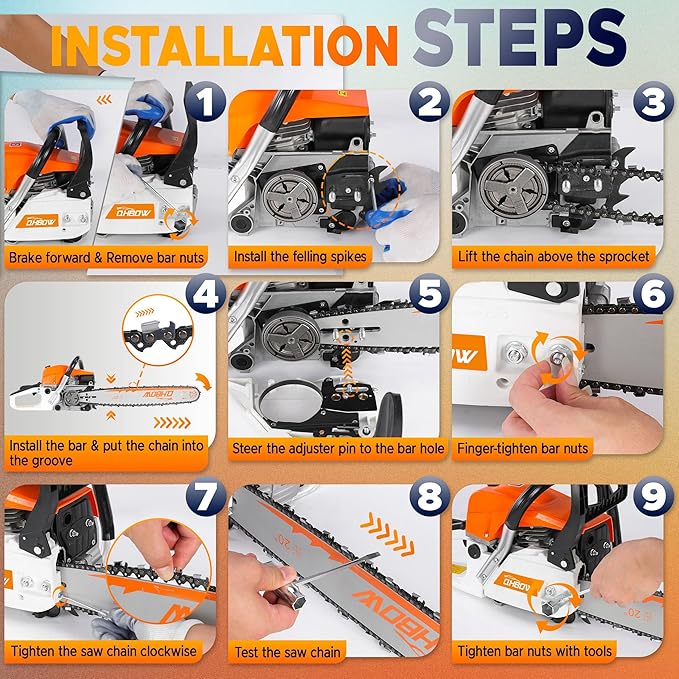 58 cc 2-Cycle Gas Chain Saw, 20 in & 18 in Gas Powered Chainsaw, Handheld Powerful Gasoline Chain Saw, Quick-Start System, Professional & DIY for Cutting Wood Tree Trimming