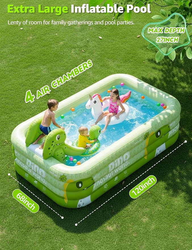 120" 4-Layer Thickened Inflatable Pool for Kids & Adults,Green | 120",4-Layer,0.32mm Thickened PVC,16Lbs,Swimming Pool for Family, pets,Backyard,Outdoor Summer