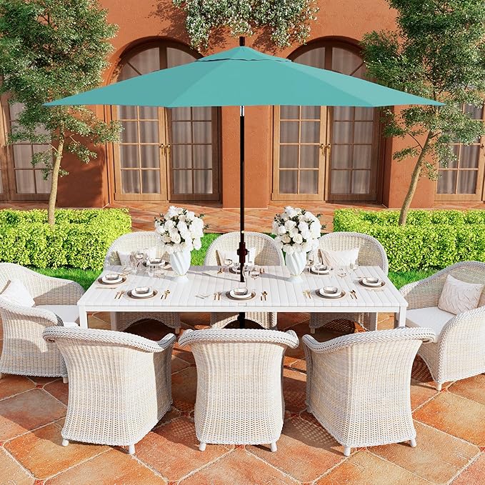 California Umbrella 11Ft Premium Sunbrella Patio Umbrella, Hand-Crank, Tilt-Collar, Bronze Frame, Aruba Fabric