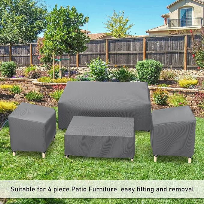 STARTWO Outdoor Patio Furniture Covers Waterproof 4-Piece Set, for Chairs 33in, Loveseat 58in, Coffee Table 46in, Heavy Duty 600D, Grey