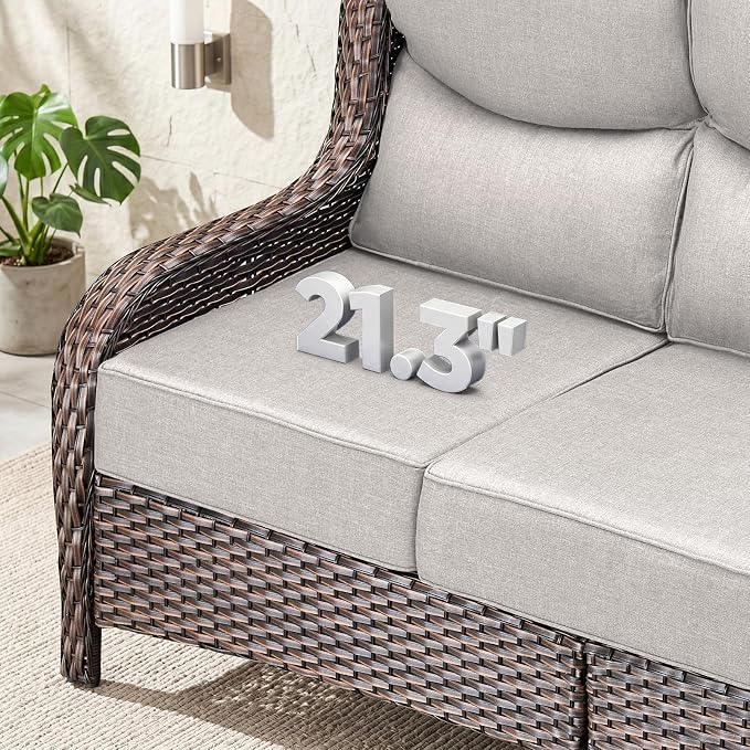Luxury High Back Outdoor Furniture with 6-Inch Thick Cushions, Patio Furniture Set with Swivel Chairs, 5 PCS Wicker Conversation Set for Porch, Balcony, Deck and Yard