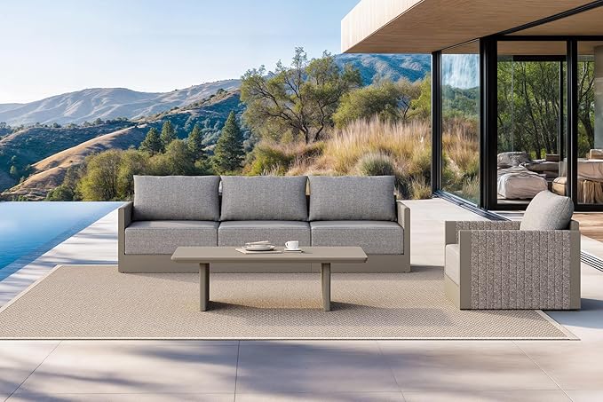 PURPLE LEAF 5 Pieces Patio Conversation Sets Patio Furniture Set Patio Seating Sofas Aluminum Furniture Outdoor Couch Sectional Set with Aluminum Table and Thick Cushions Beige
