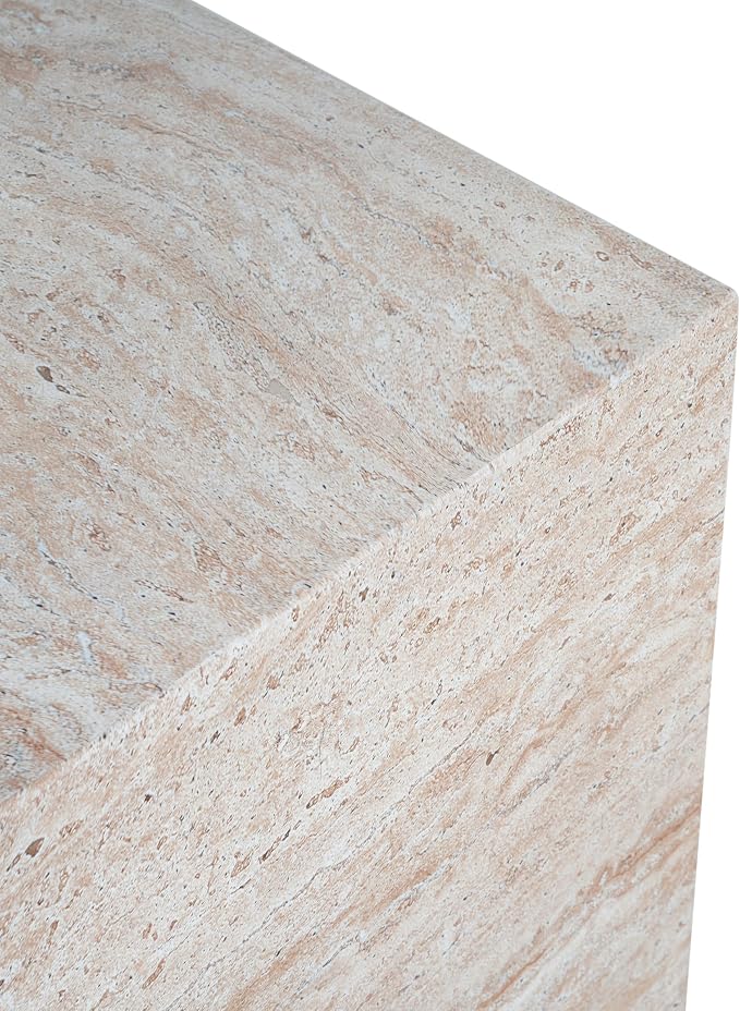 Christopher Knight Home Jayme 22.5" Indoor Outdoor Square Accent Side Table, Patio Decorative End Table, Lightweight Concrete Garden Stool for Patio Living Room Balcony & Garden Decor, Travertine