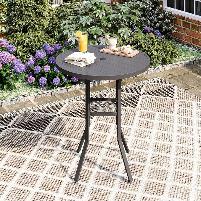 DIFY Patio Bar Height Table, 35.5" Round Outdoor Bistro Table with 1.57" Umbrella Hole for Poolside, Balcony, Pub and Garden, Grey