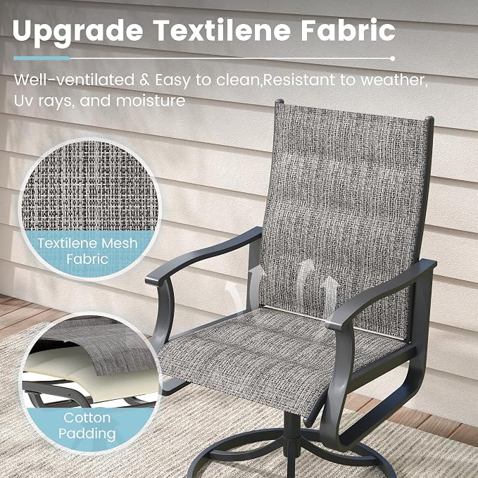 7 Pieces Patio Dining Set, Padded Patio Outdoor Furniture Set of 6 Patio Swivel Dining Chairs and Patio Spliced Rectangular Tabletop with Umbrella Hole, for Deck, Backyard, Poolside & Garden