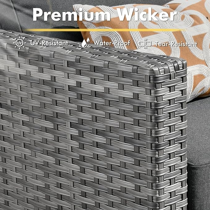 Wicker Patio Furniture Set, 8 Pieces Outdoor Sectional Sets with 6 Seats, Rattan Conversation Set with Swivel Chairs for Garden and Backyard, l Shape Couch Set