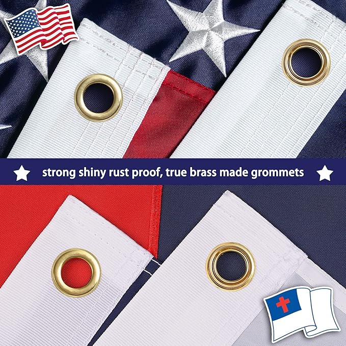 XIFAN Combo Pack: American Flag & Christian Flag 3x5 Outdoor, Heavy Duty 210D Nylon US & Jesus Flag, Strongest Longest Lasting with Embroidered Stars/Sewn Stripes/Brass Grommets