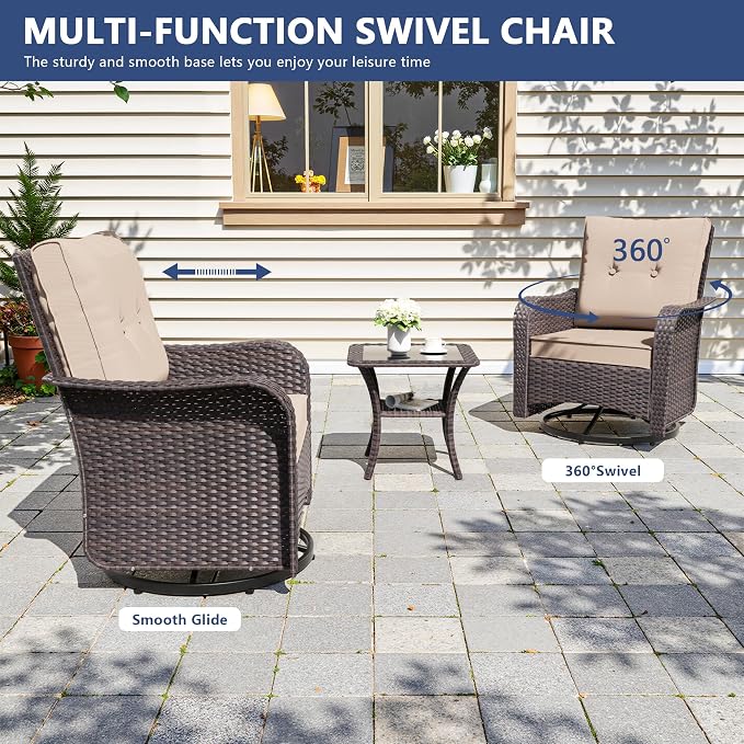 9 PCS Outdoor Patio Furniture Set,Outdoor Sectional Furniture All Weather PE Rattan Wicker Patio Conversation Set,Swivel Rocking Chairs Set,Sand