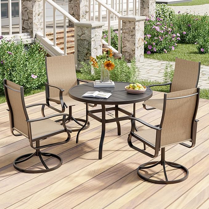 UDPATIO 5 Piece Outdoor Patio Table and Chairs Set with 39" Round Table & 4 Outdoor Swivel Rocker Patio Chairs All Weather Textilene, Patio Table with Chairs, Outdoor Patio Dining Set for Backyard