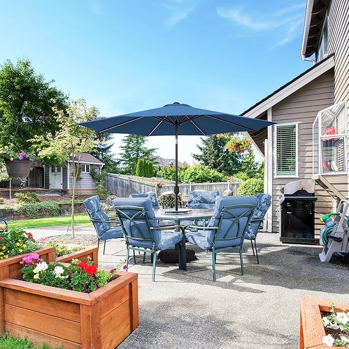 Sundale Outdoor 9FT Patio Umbrella with Sand Bag Umbrella Base, Outdoor Umbrella with Tilt and Crank, Navy