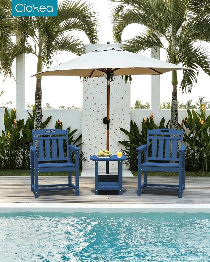 Ciokea Outdoor Patio Dining Chair, HDPE Oversized Porch Chairs with Wide Seat, All-Weather Durable Heavy-Duty Outdoor Furniture for Backyard, Poolside, Lawn & Garden, NavyBlue