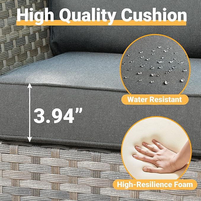 12 Pieces Outdoor Furniture Patio Sectional Sofa Couch Gray PE Wicker Conversation Sets with Ottomans Glass Coffee Table for Garden Poolside Backyard