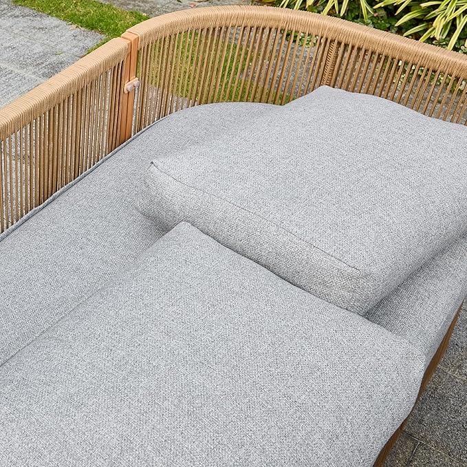 2 Piece Patio Furniture Set, Olefin Rattan Patio Conversation Set, Aluminum Patio Sofa Set, 2 Seat Loveseat with Coffee Table, All Weather Outdoor Sectional Furniture for Backyard/Lawn, Beige