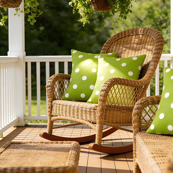 SquarePie Pack of 2 Outdoor Pillow Covers, Waterproof Decorative Throw Pillowcase Shell, Garden Cushion Shams Cases for Spring Patio Couch Balcony Bench,20x20 inch Green Polka Dot