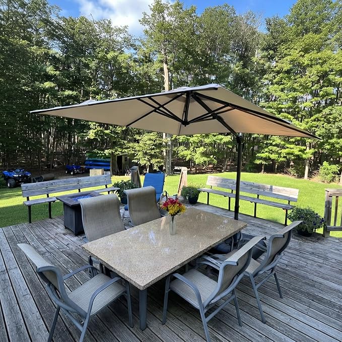 PURPLE LEAF 8'×8' Patio Cantilever Umbrella with Base Included Offset Outdoor Umbrella with Cover Square Outdoor Patios for Backyard Pool Garden Beige