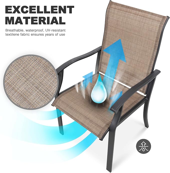 NUU GARDEN 5-Piece Outdoor Dining Se4 Textilene Chairs & 37" Square Table with Umbrella Hole and Faux Wood Tabletop,Outdoor Furniture for Backyard, Deck, Yard, Garden,Black Brown