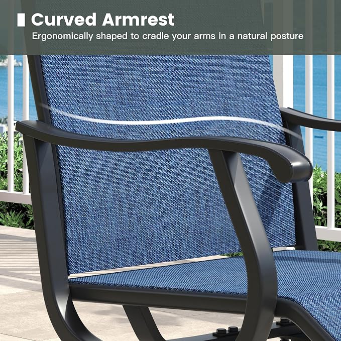 Outdoor Dining Set for 2, 18.1" Metal Square Patio Side Table and Sling Patio Swivel Chairs, 3 Pieces Patio Table and Chairs Set for Garden Backyard, Dark Blue and Black
