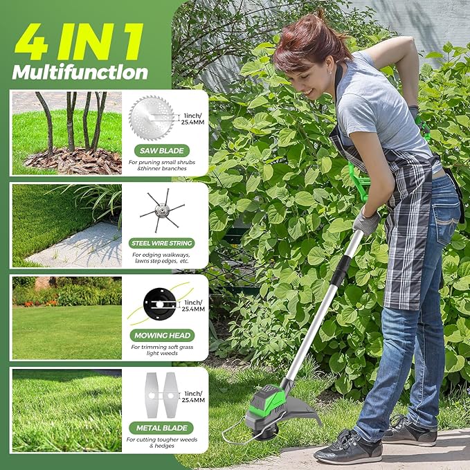 21V Electric Weed Wacker Cordless Weed Wacker with 2 x 4.5Ah Batteries, 960W Brushless Motor Weed Eater, 4-in-1 Multifunctional Grass Trimmer Lawn Tool Cordless Cutter Mower, Garden Gifts