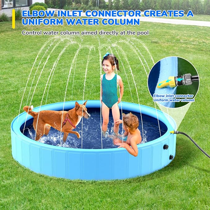 107'' Foldable Dog Pool, Extra Large Sprinkler Pools for Kids, Non-Slip Heavy Duty Dogs Pool for Large Dogs, Hard Plastic Kiddie Bathtubs for Backyard(9ft)