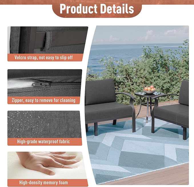 Kurapika Aluminum Patio Furniture Set 5-Seat Modern Metal Outdoor Conversation Sets w/5.1 Inch Cushion Patio Sectional Sofa with 2 Round Coffee Tables, Black