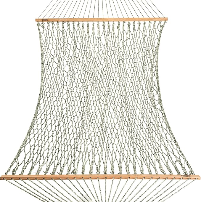 Hatteras Hammocks Executive Green Oatmeal Heirloom Tweed DuraCord Rope Hammock – 13 ft. x 65 in., 2-Person, 450 lb Capacity, Cumaru Spreader Bar, Zinc-Plated Hardware – Handcrafted in The USA