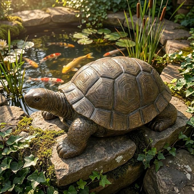 30.5" Large Resin Tortoise Garden Statue, Brown Turtle Sculpture | Crafted from heavy-duty brown resin with lifelike shell details. Endures outdoor elements